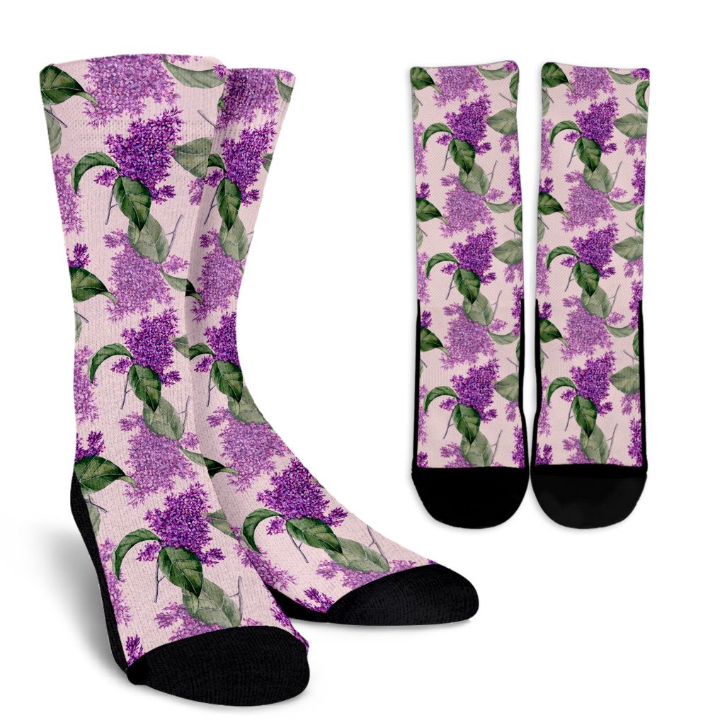 Lilac Pattern Print Design LI02 Crew Socks-JORJUNE.COM