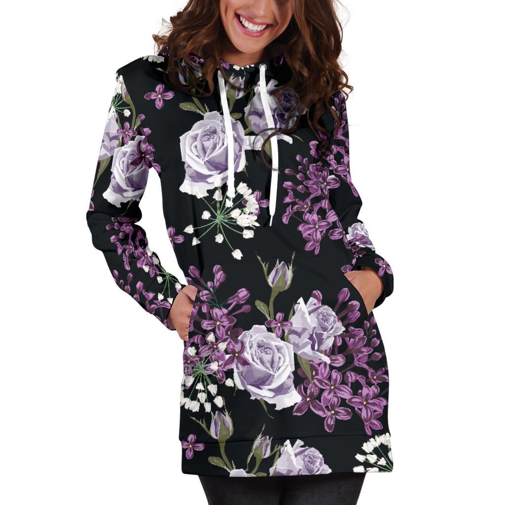 Lilac Pattern Print Design LI04 Women Hoodie Dress