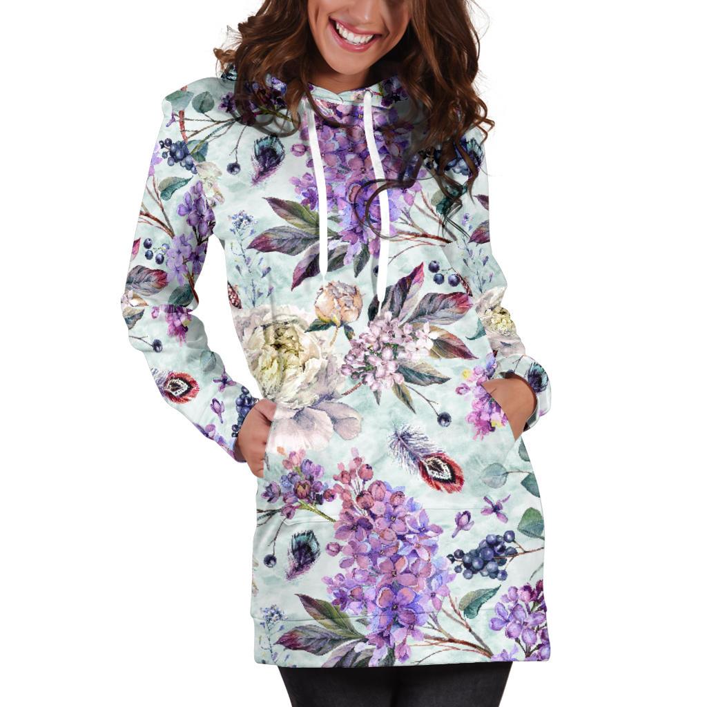 Lilac Pattern Print Design LI06 Women Hoodie Dress
