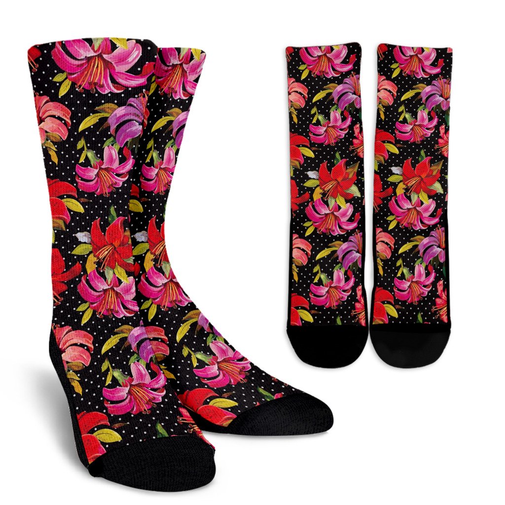 Lily Pattern Print Design LY012 Crew Socks-JORJUNE.COM
