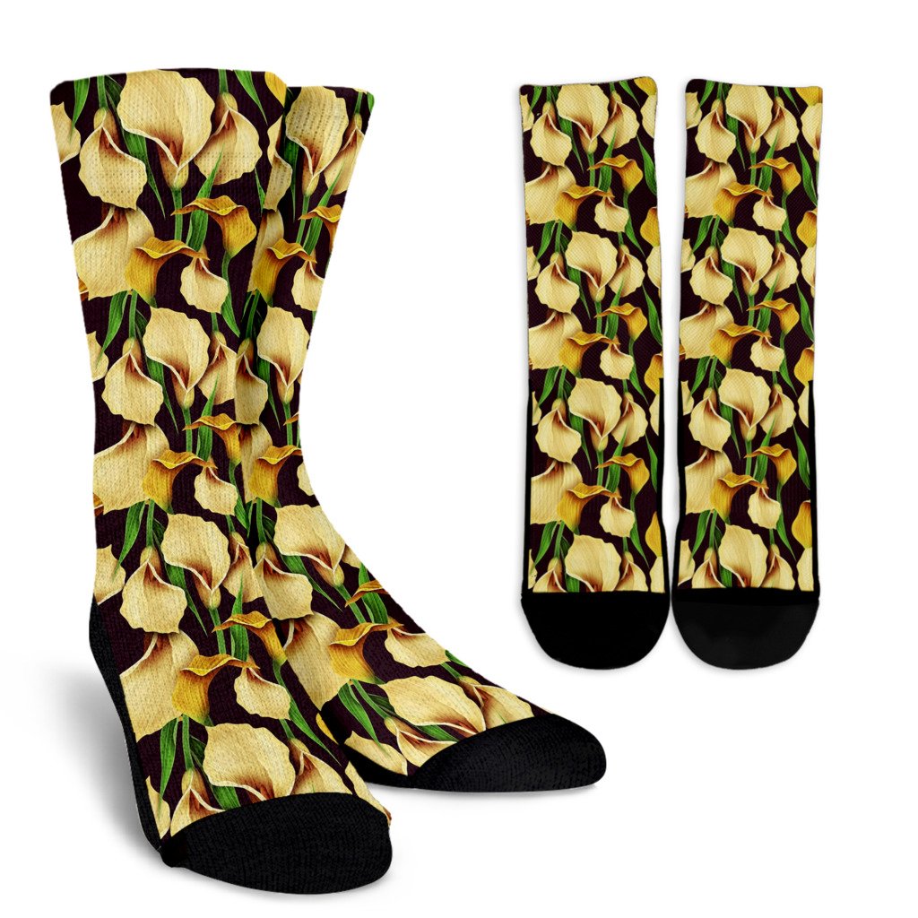 Lily Pattern Print Design LY013 Crew Socks-JORJUNE.COM