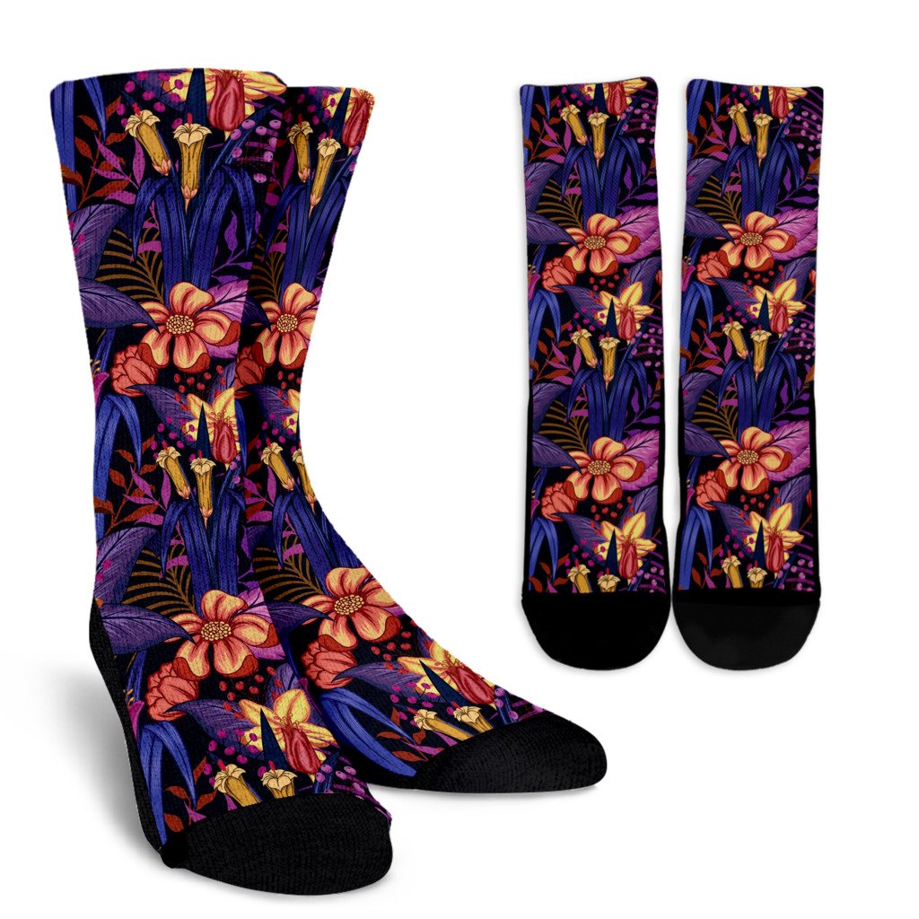 Lily Pattern Print Design LY016 Crew Socks-JORJUNE.COM