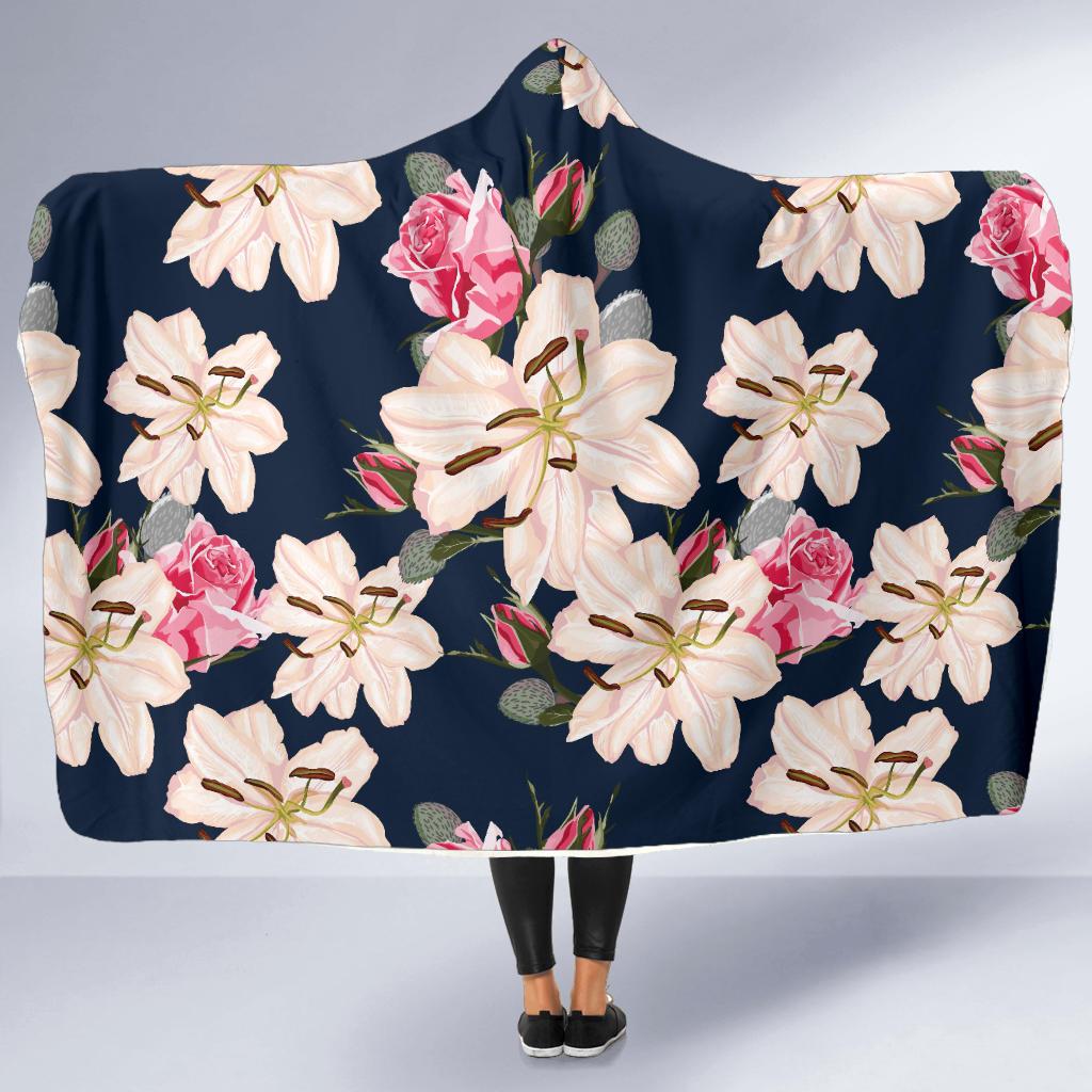 Lily Pattern Print Design LY04 Hooded Blanket-JORJUNE.COM