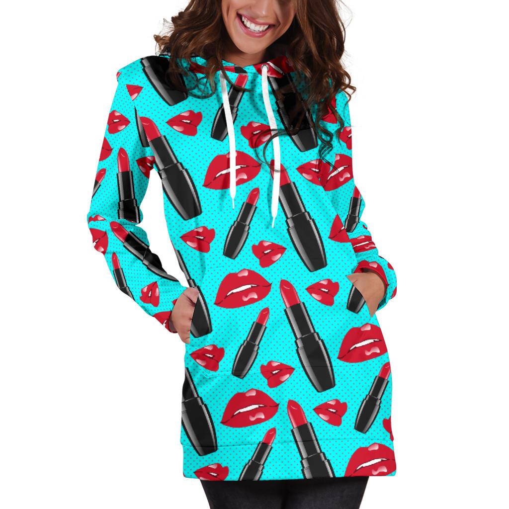 Lipstick Pattern Print Design LT02 Women Hoodie Dress