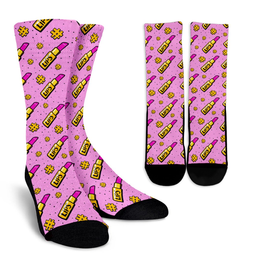Lipstick Pattern Print Design LT03 Crew Socks-JORJUNE.COM
