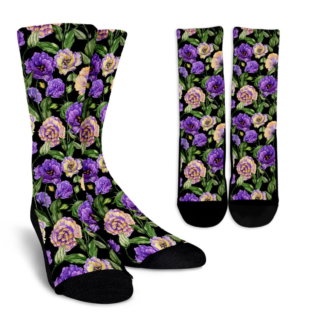 Lisianthus Pattern Print Design LT02 Crew Socks-JORJUNE.COM