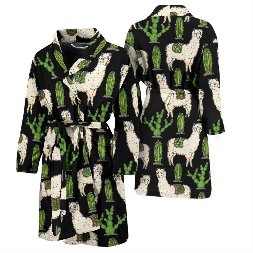 Llama Cactus Pattern Print Design 011 Men Bathrobe-JORJUNE.COM