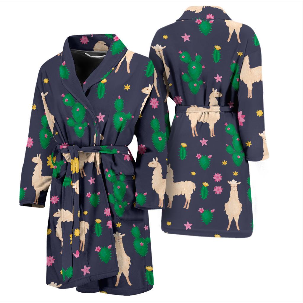 Llama Cactus Pattern Print Design 012 Men Bathrobe-JORJUNE.COM