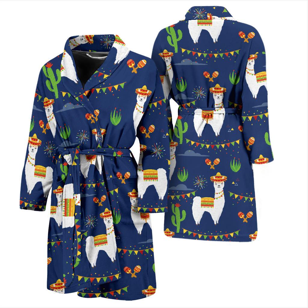 Llama Cactus Pattern Print Design 05 Men Bathrobe-JORJUNE.COM