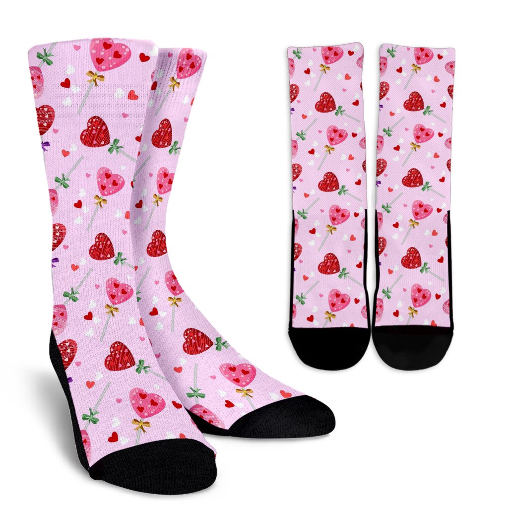 Lollipop Pattern Print Design LL07 Crew Socks-JORJUNE.COM