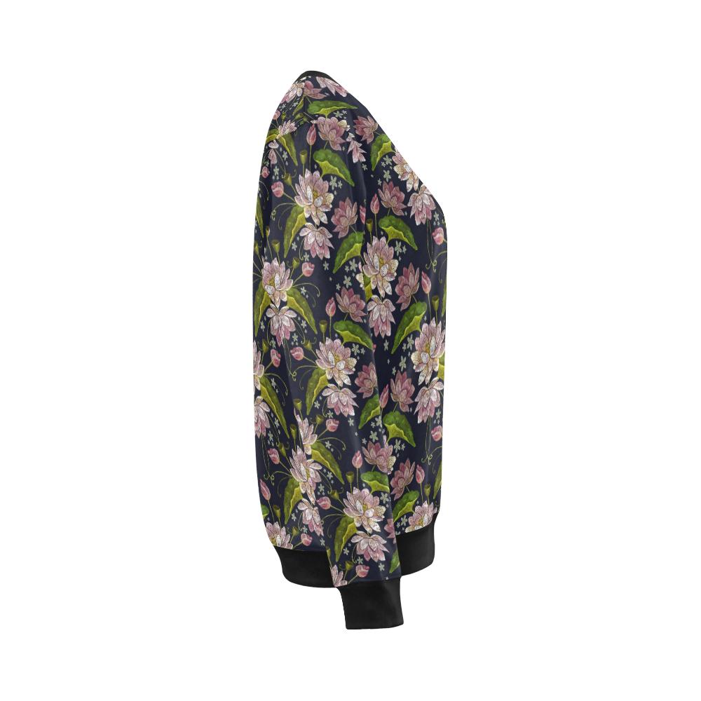 lotus Embroidered Pattern Print Design LO06 Women Long Sleeve Sweatshirt-JorJune