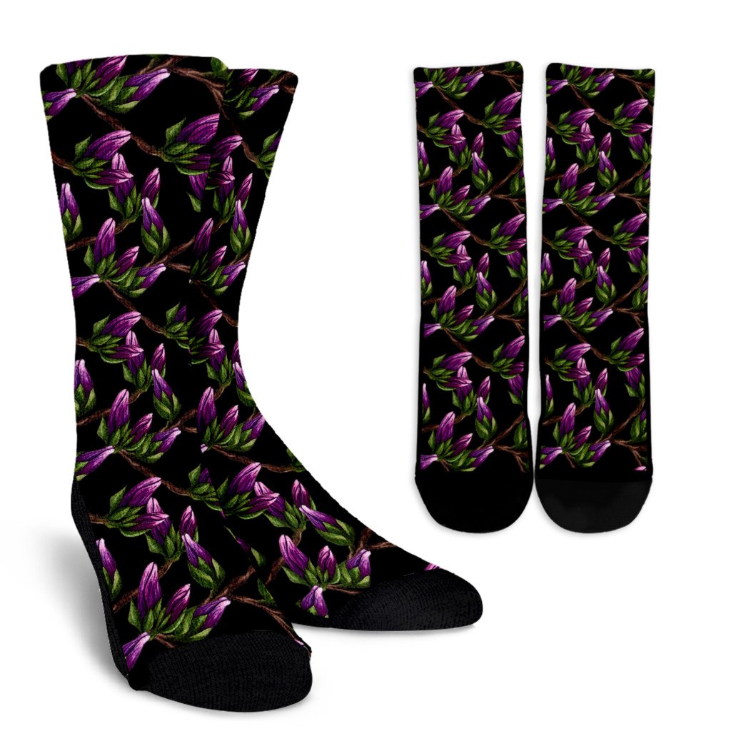 Magnolia Pattern Print Design MAG010 Crew Socks-JORJUNE.COM