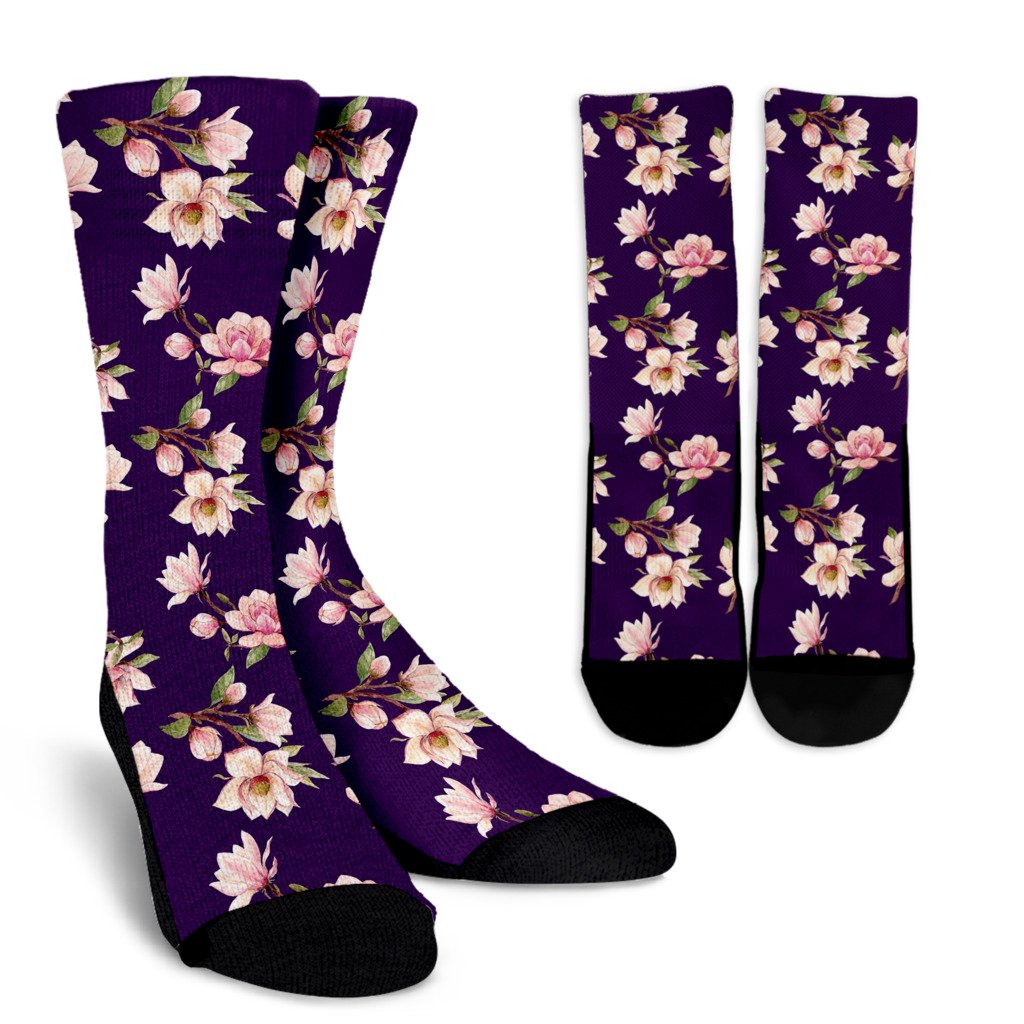 Magnolia Pattern Print Design MAG02 Crew Socks-JORJUNE.COM