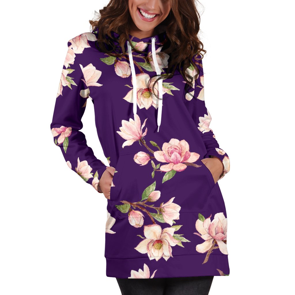 Magnolia Pattern Print Design MAG02 Women Hoodie Dress