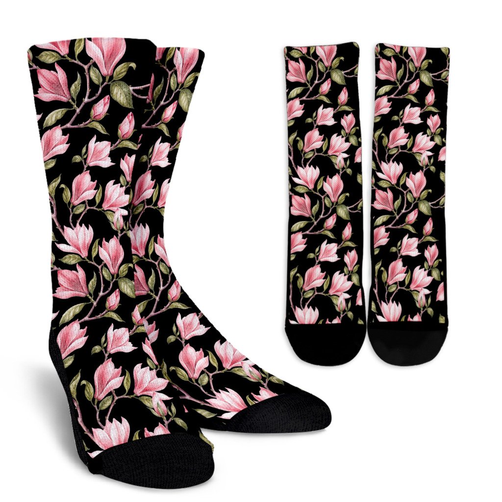 Magnolia Pattern Print Design MAG03 Crew Socks-JORJUNE.COM