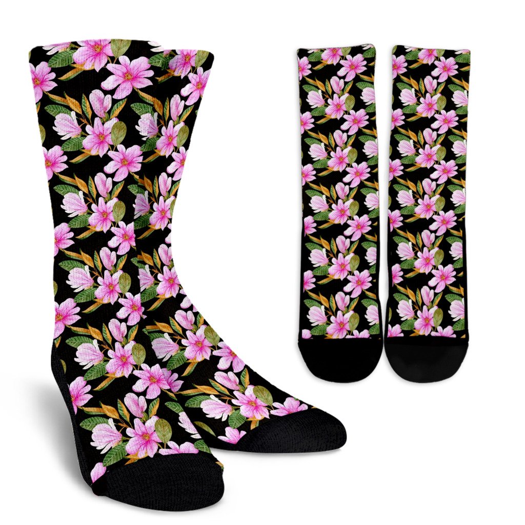 Magnolia Pattern Print Design MAG08 Crew Socks-JORJUNE.COM