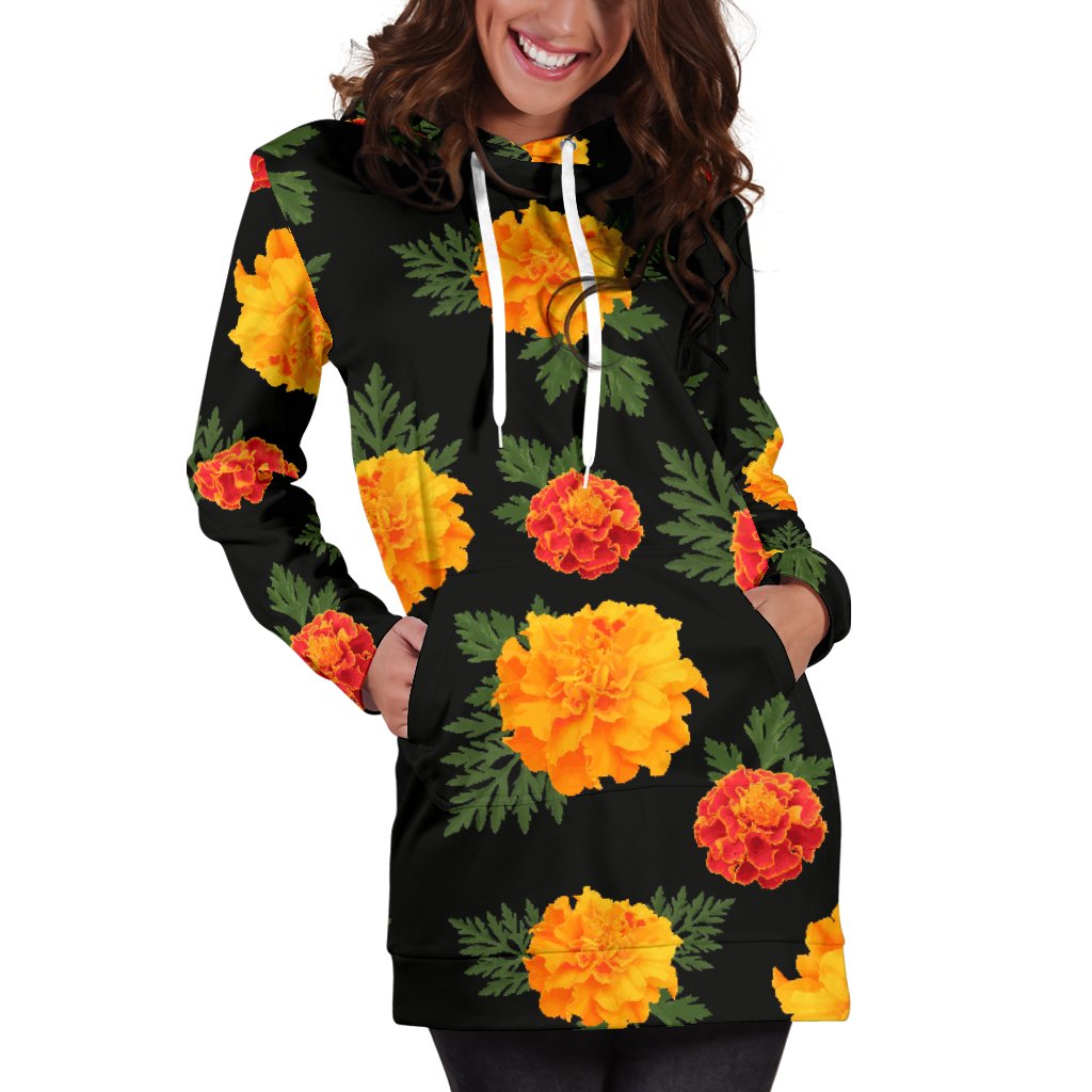 Marigold Pattern Print Design MR05 Women Hoodie Dress