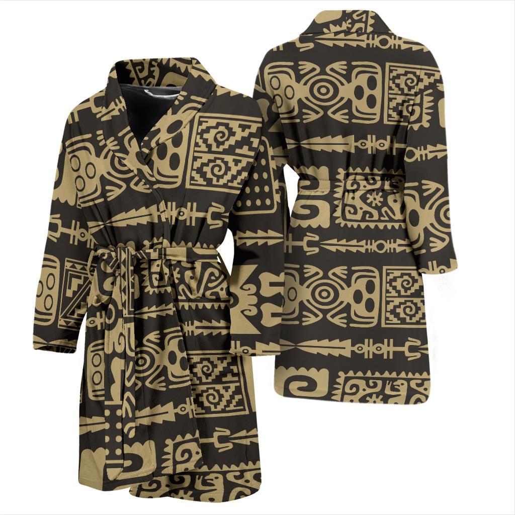 Mayan Pattern Print Design 03 Men Bathrobe-JORJUNE.COM