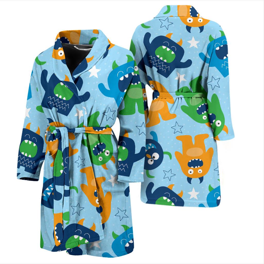 Monster Cartoon Pattern Print Design 04 Men Bathrobe-JORJUNE.COM