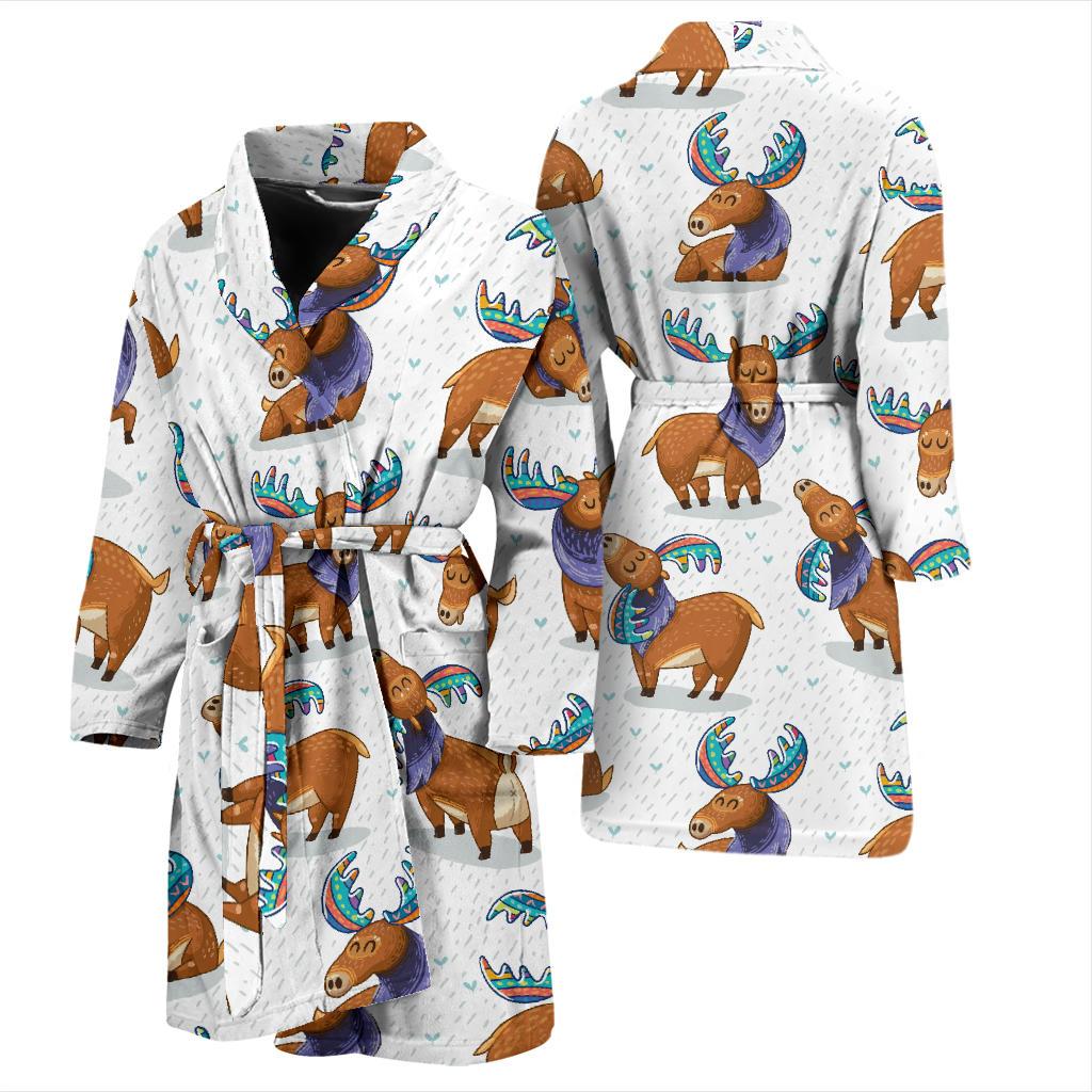 Moose Cute Pattern Print Design 01 Men Bathrobe-JORJUNE.COM