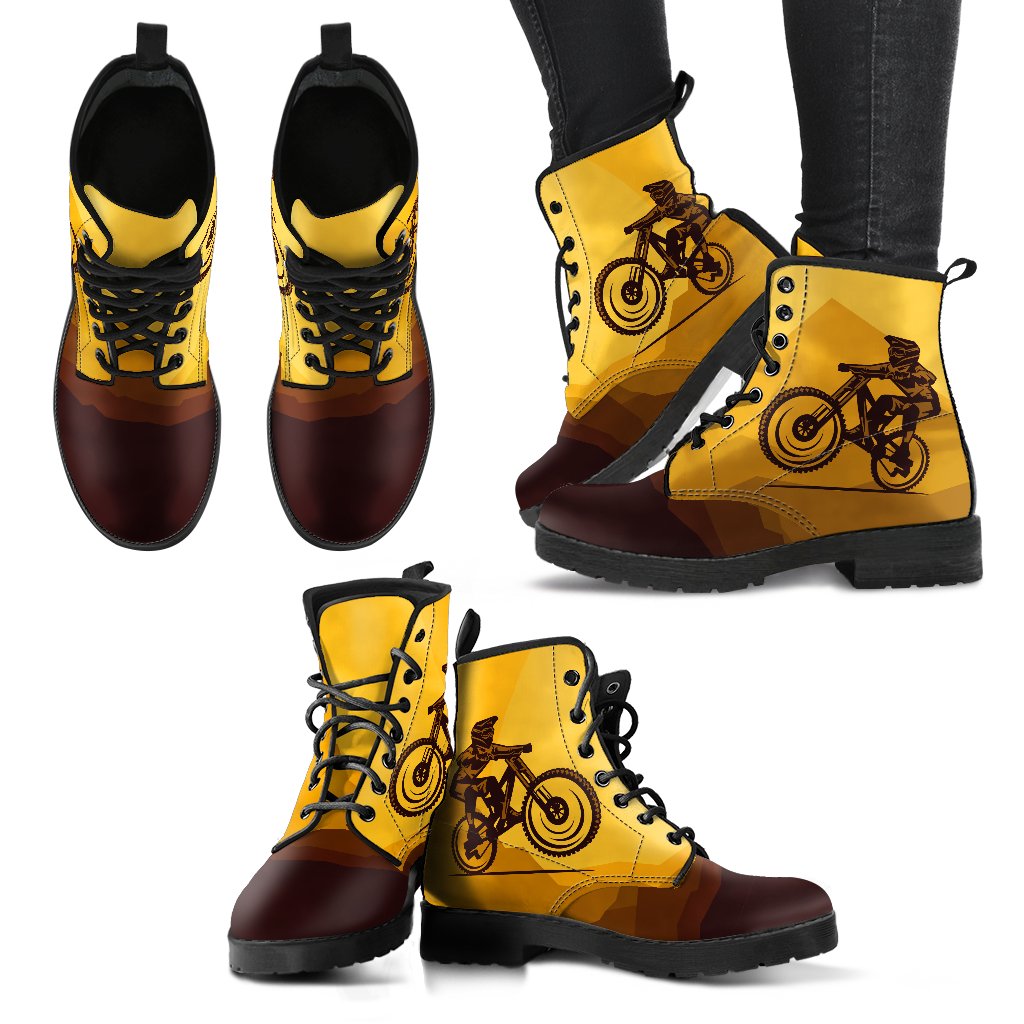 Mountain Bike Print Women & Men Leather Boots