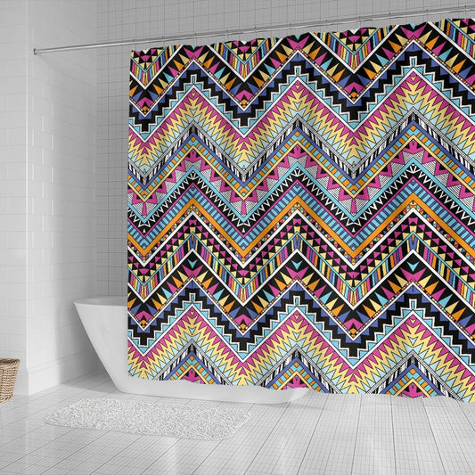 Multicolor zigzag Tribal Aztec Shower Curtain