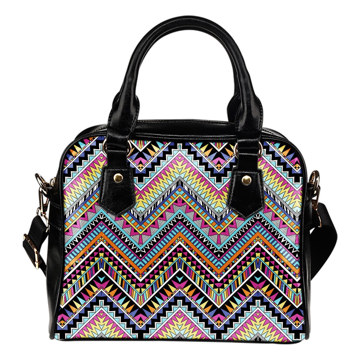Multicolor zigzag Tribal Aztec Leather Shoulder Handbag