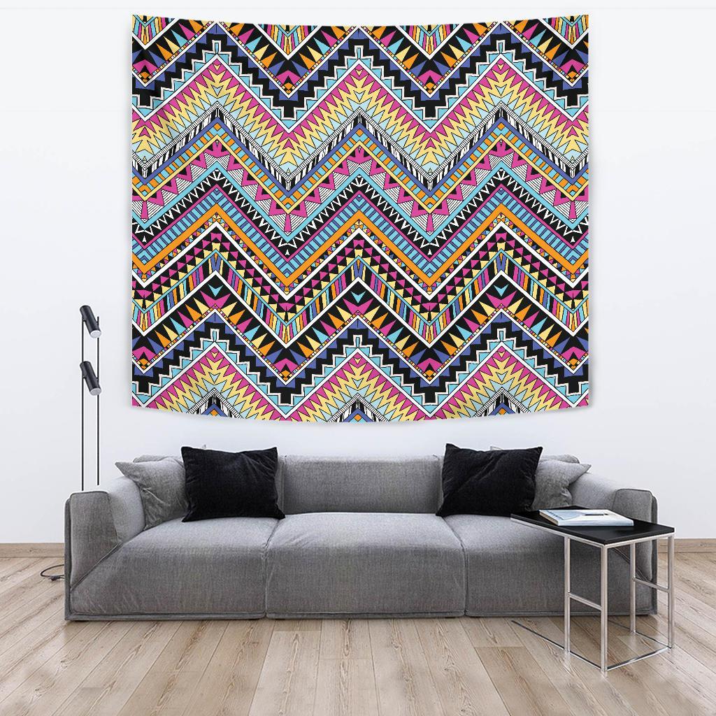 Multicolor zigzag Tribal Aztec Tapestry