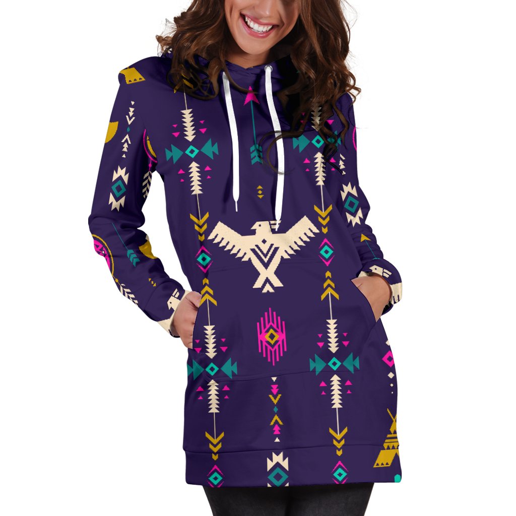 Native American Eagle Indian Pattern Women Hoodie Dress