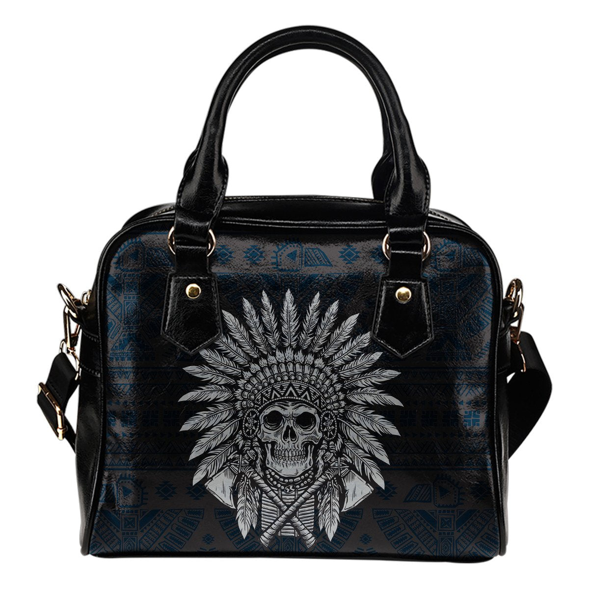 Native American Indian Skull Leather Shoulder Handbag