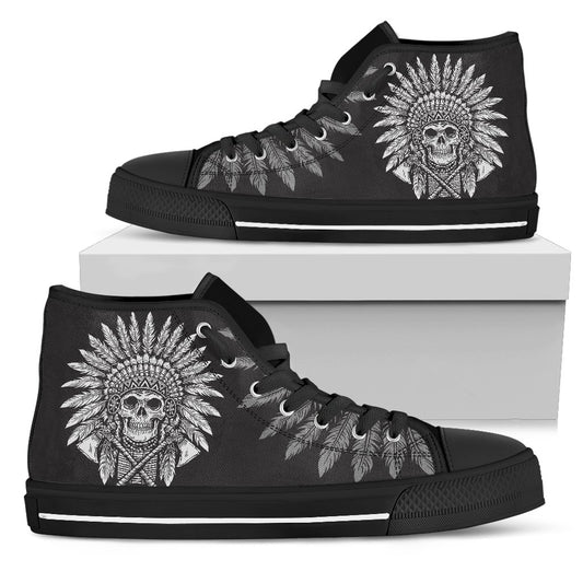 Native American Indian Skull Men High Top Canvas Shoes