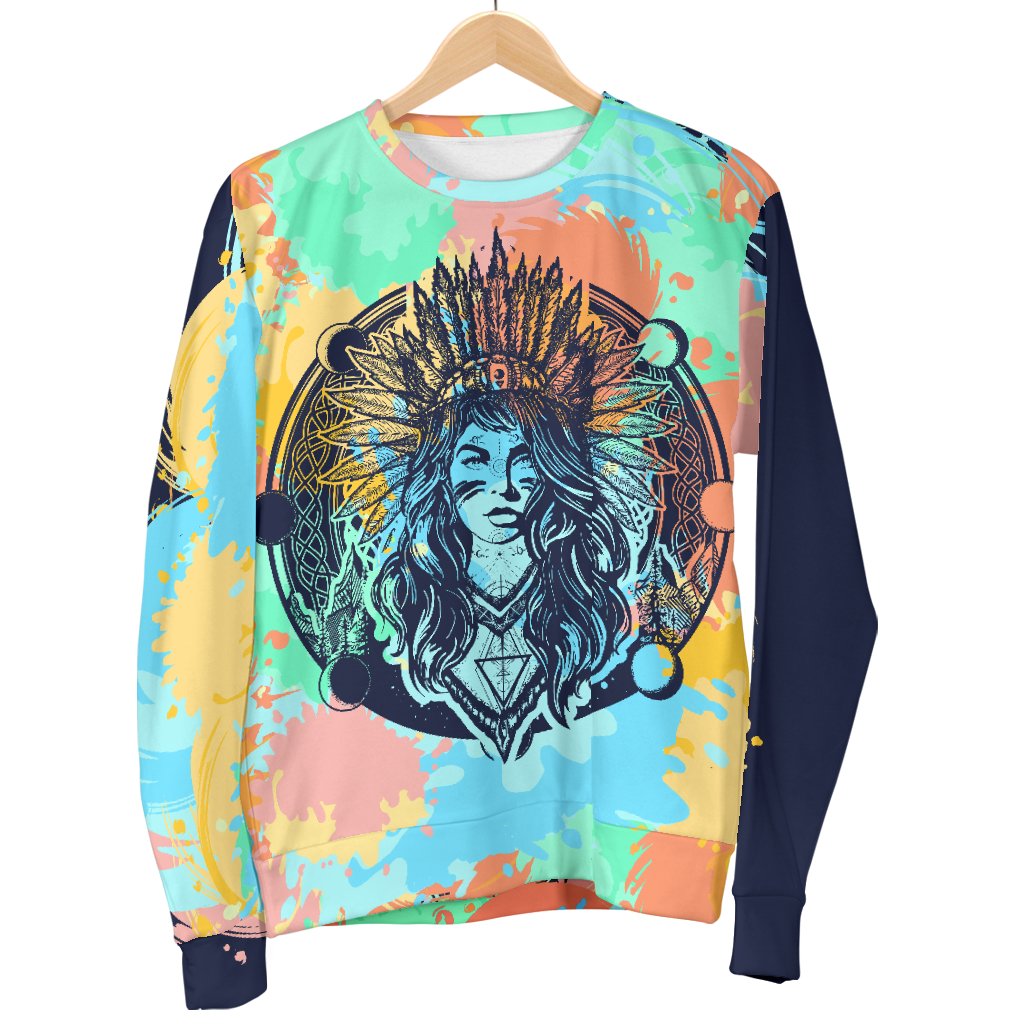 Native Indian Girl Women Crewneck Sweatshirt