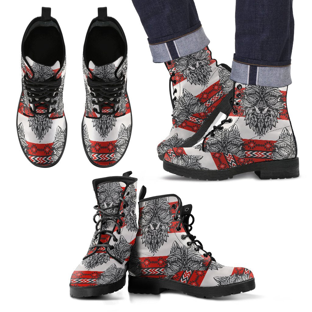 Native Indian Wolf Men Leather Boots