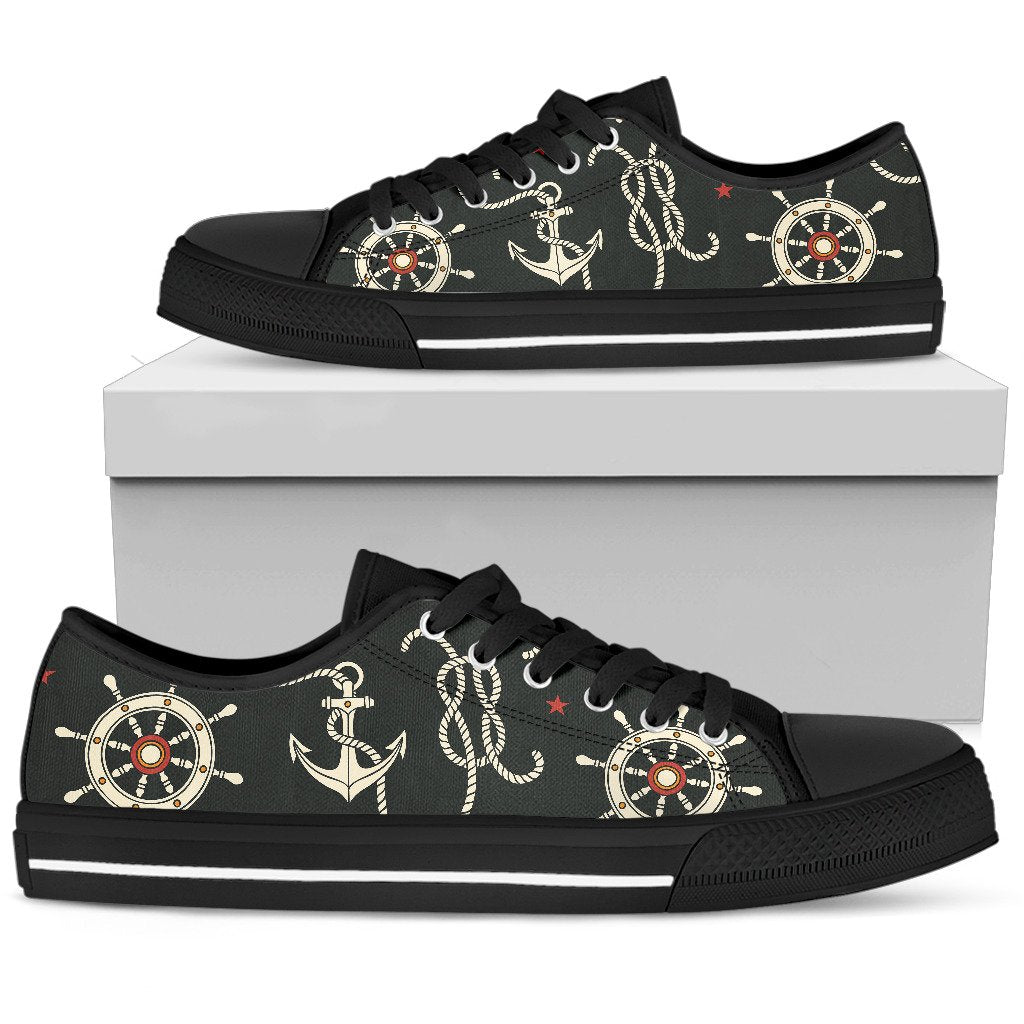 Nautical Anchor Pattern Men Low Top Shoes