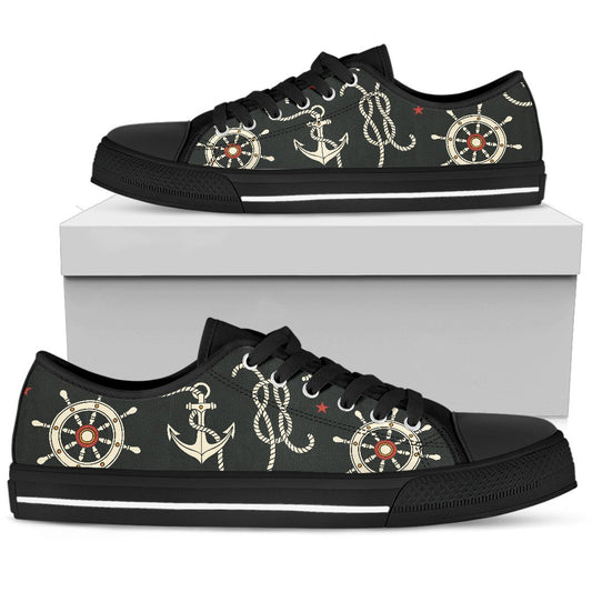 Nautical Anchor Pattern Women Low Top Shoes
