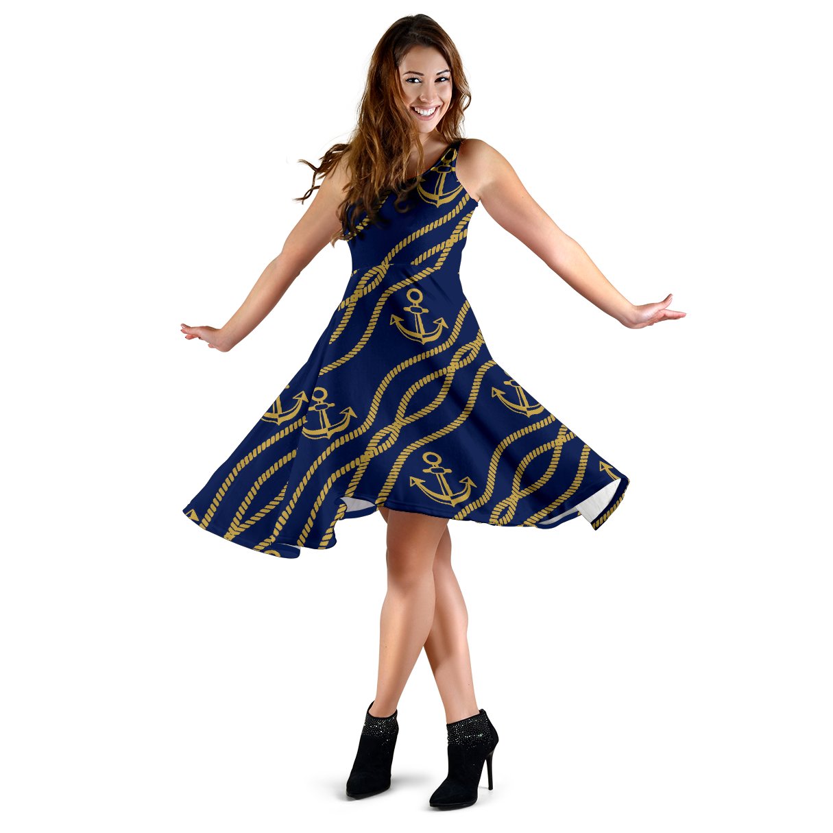 Nautical Anchor Rope Pattern Sleeveless Mini Dress