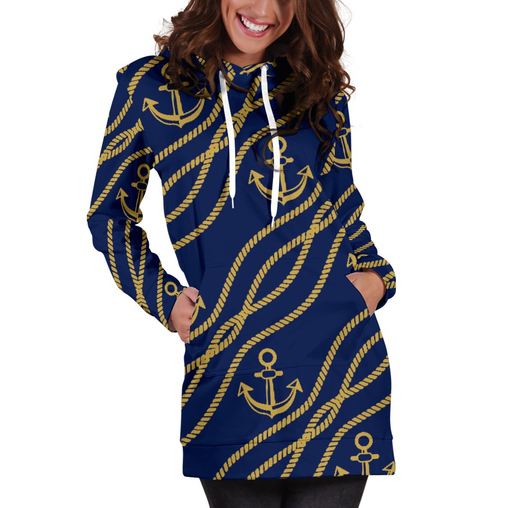 Nautical Anchor Rope Pattern Women Hoodie Dress