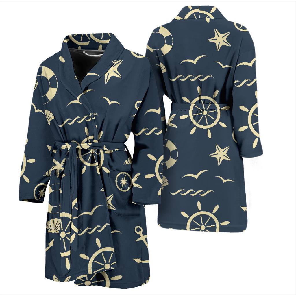 Nautical Pattern Print Design A01 Men Bathrobe-JORJUNE.COM