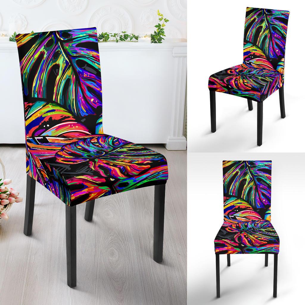 Neon Color Tropical Palm Leaves Dining Chair Slipcover-JORJUNE.COM