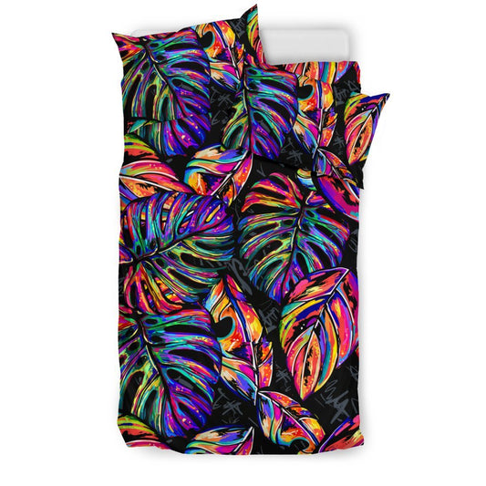Neon Color Tropical Palm Leaves Duvet Cover Bedding Set