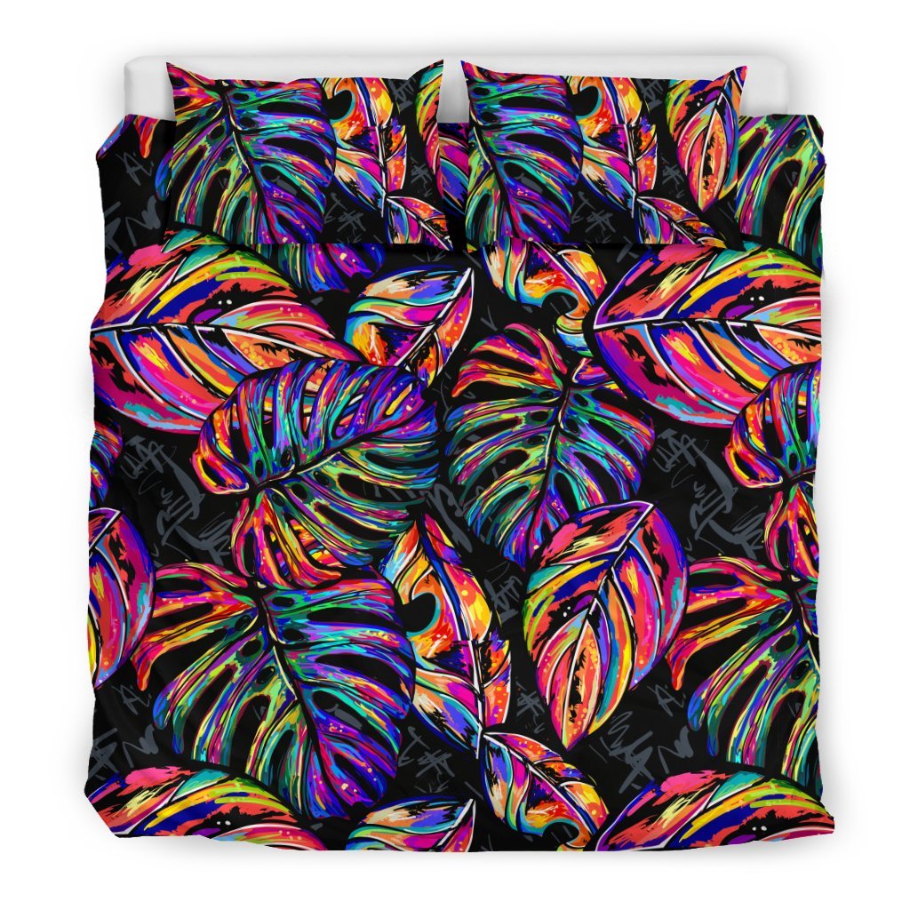 Neon Color Tropical Palm Leaves Duvet Cover Bedding Set