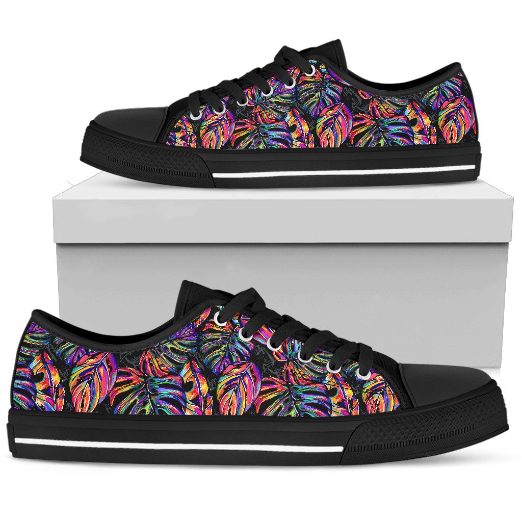 Neon Color Tropical Palm Leaves Men Low Top Canvas Shoes