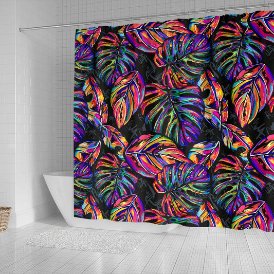 Neon Color Tropical Palm Leaves Shower Curtain