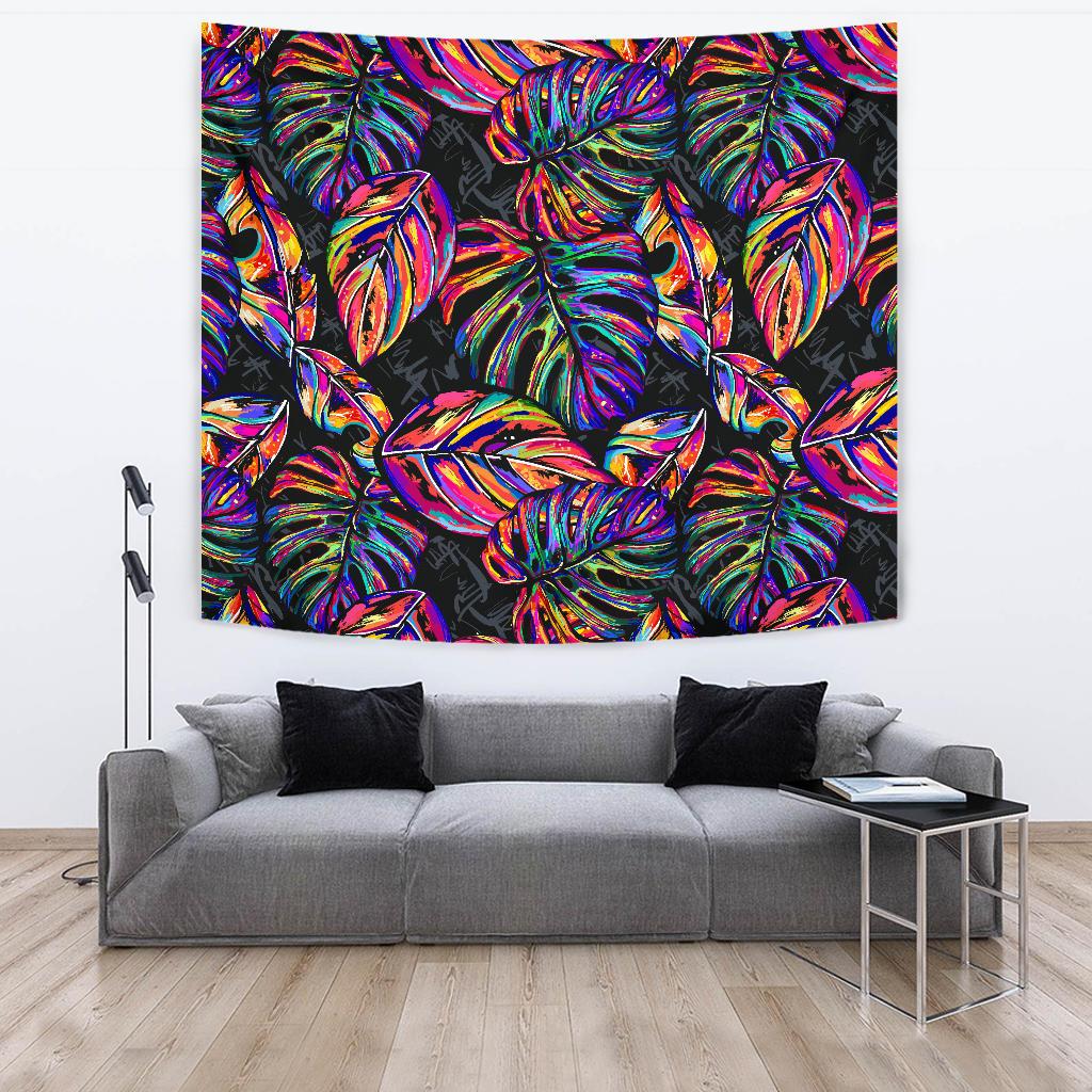 Neon Color Tropical Palm Leaves Tapestry