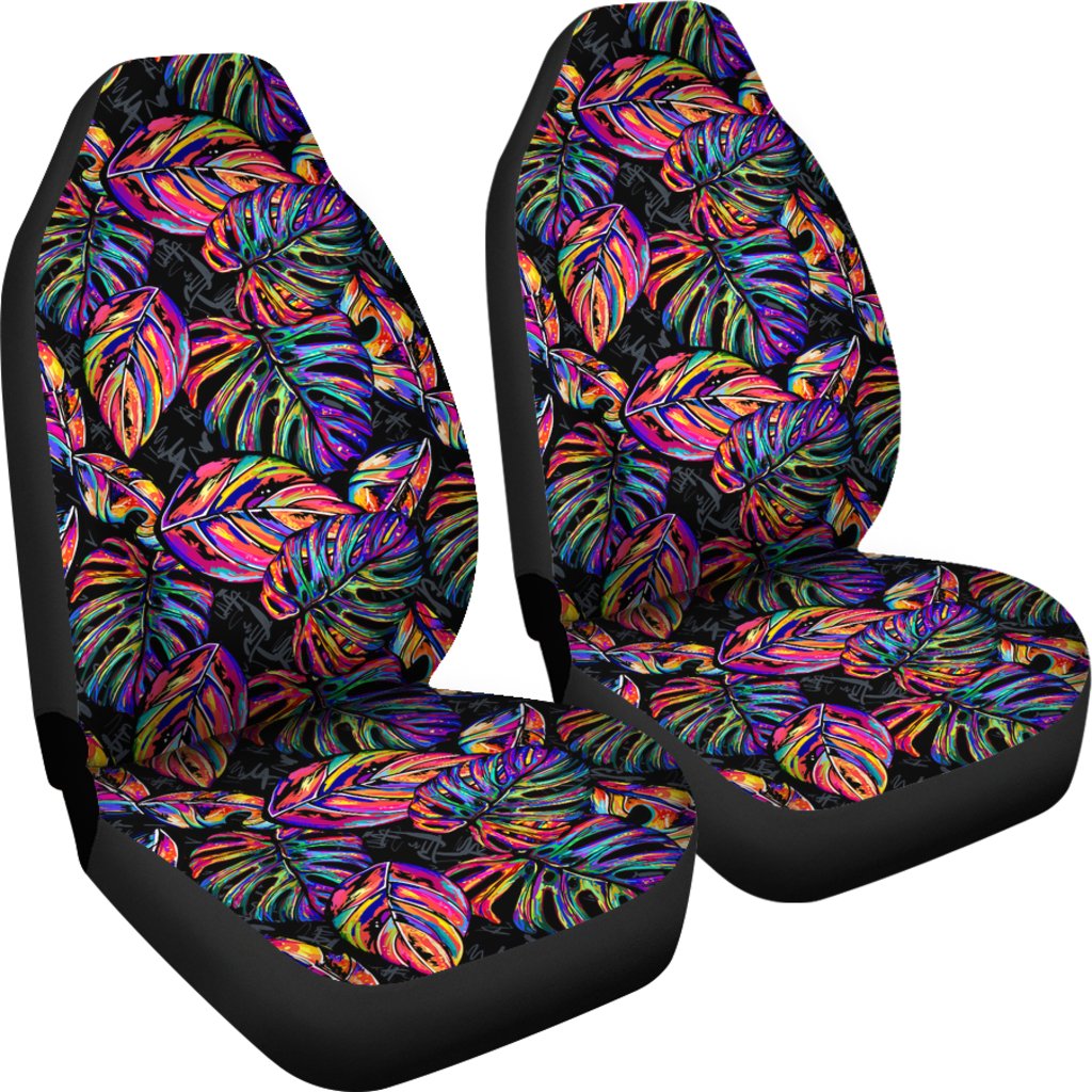 Neon Color Tropical Palm Leaves Universal Fit Car Seat Covers