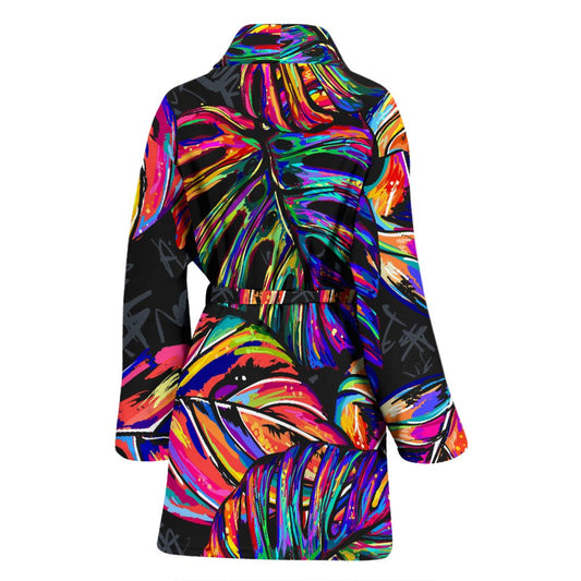 Neon Color Tropical Palm Leaves Women Bath Robe