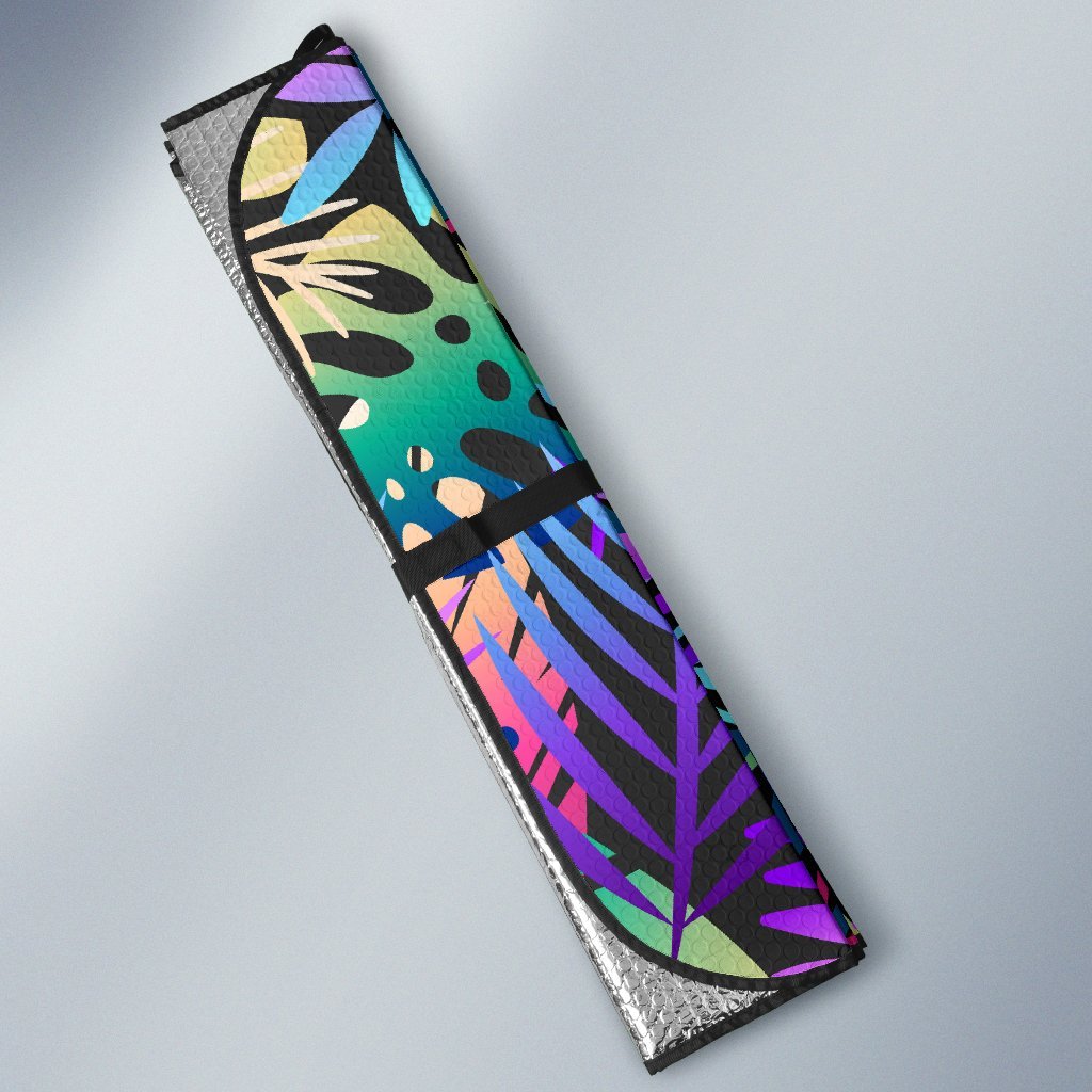 Neon Flower Tropical Palm Leaves Car Sun Shade-JorJune