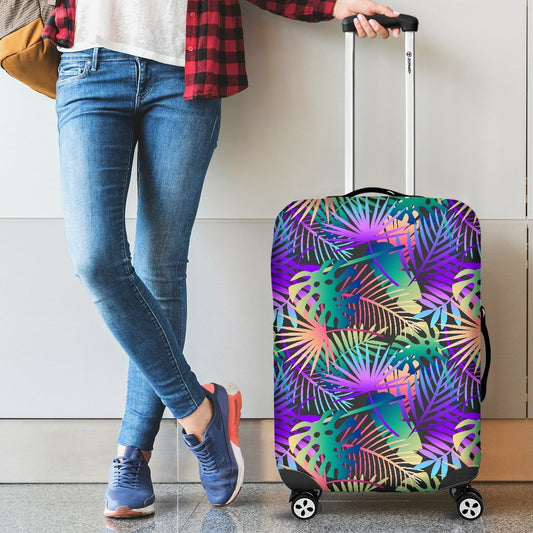 Neon Flower Tropical Palm Leaves Luggage Protective Cover
