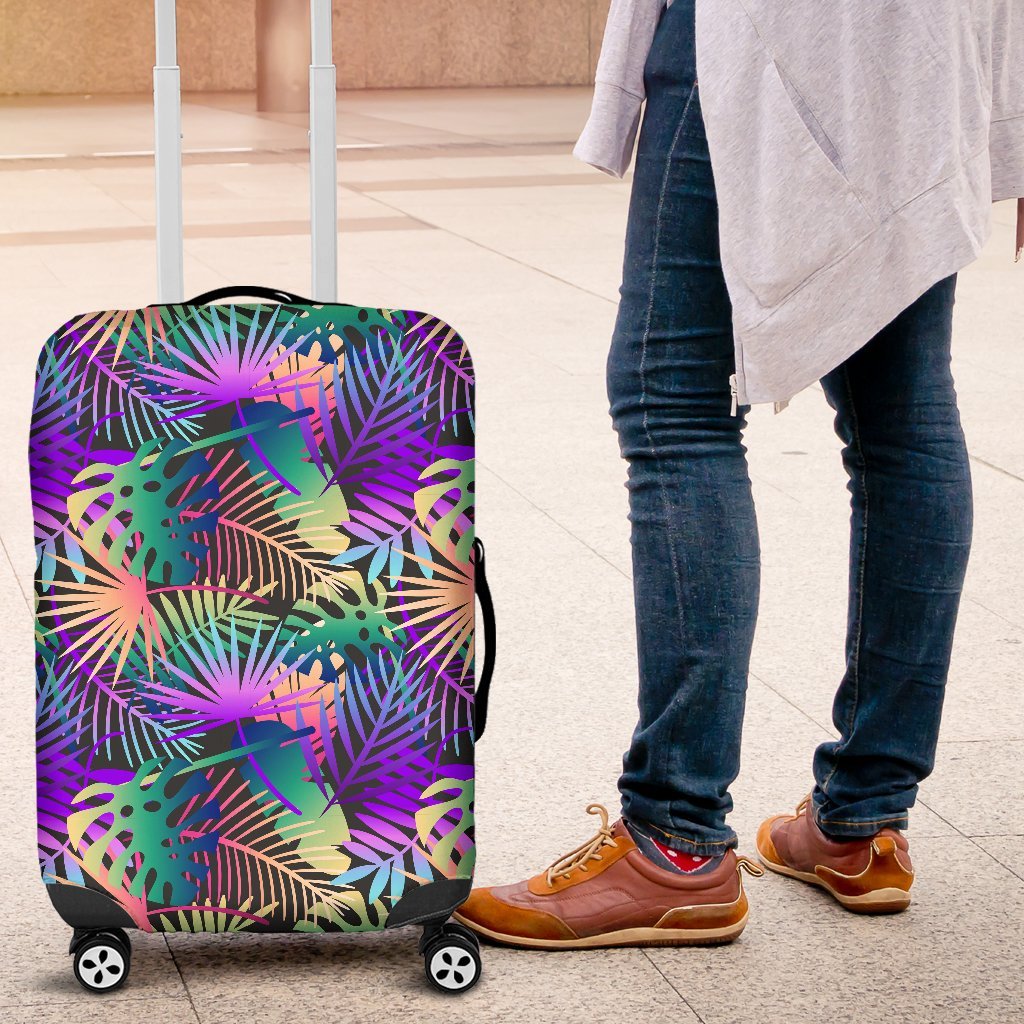 Neon Flower Tropical Palm Leaves Luggage Protective Cover