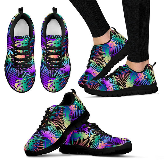 Neon Flower Tropical Palm Leaves Women Sneakers